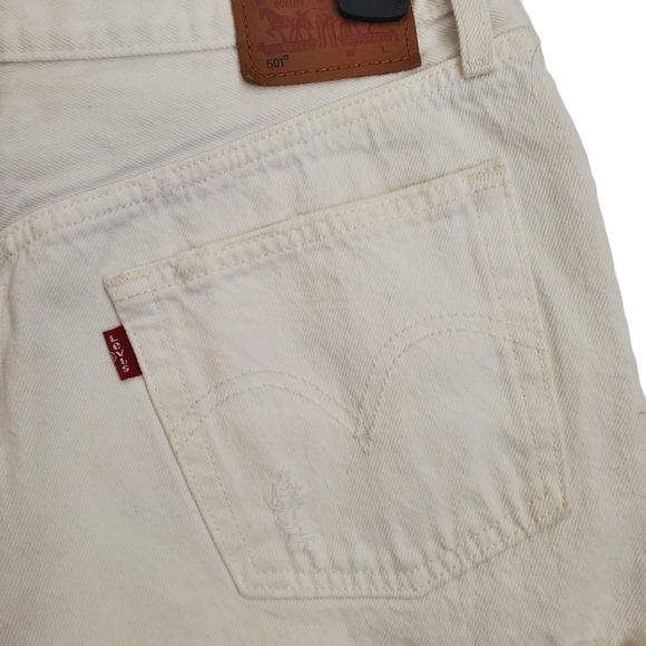 EUC Levi's Distressed Button Fly White 501 Denim Jean Shorts - Picture 7 of 11